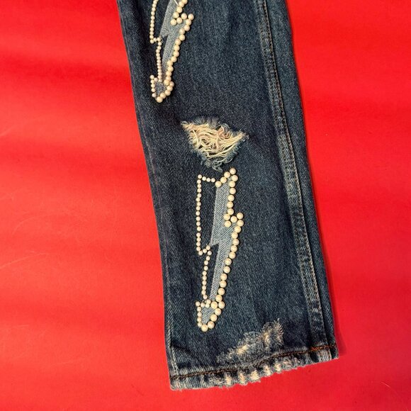 Striking Sandro Pearl-Embellished Jeans – French Designer Denim - Size US 2 - Picture 11 of 12